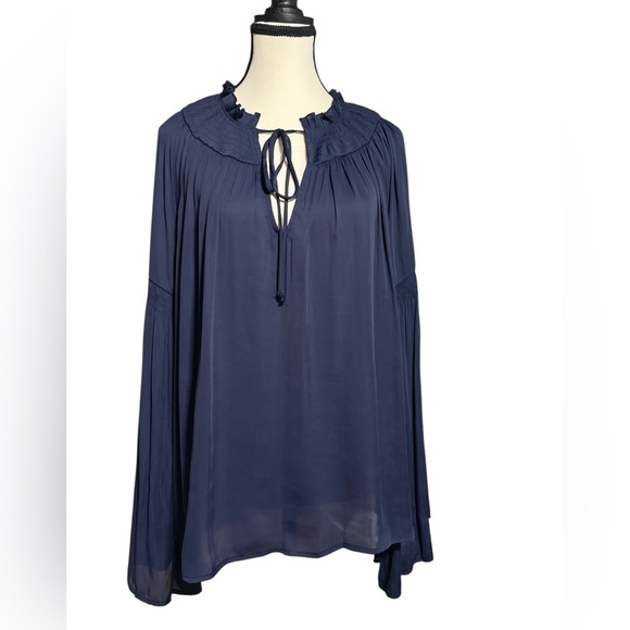 Ro & De Navy Tie-Neck Blouse - Picture 1 of 7